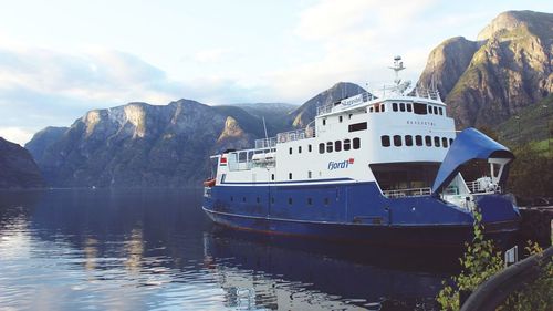 View of boats moored on mountain