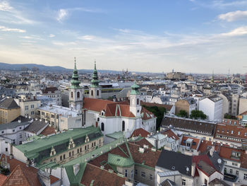 High angle view of townscape against sky