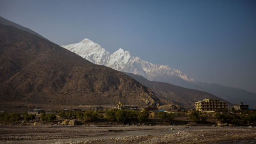 Scenic view of mountains against clear sky