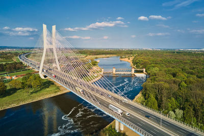 Large bridge over river with cars traffic