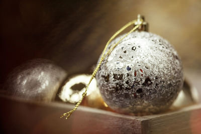 Close-up of baubles on table
