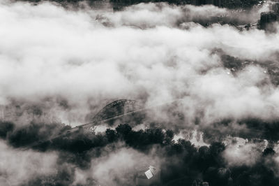 Aerial view of clouds over mountain