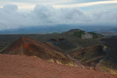 High angle view of land against sky