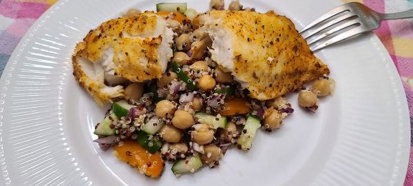 High angle view of meal served in plate