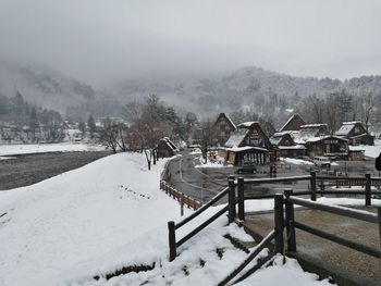 Snow covered landscape against sky