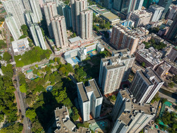 High angle view of buildings in city