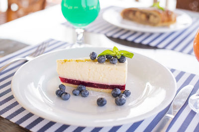 Close-up of dessert in plate on table