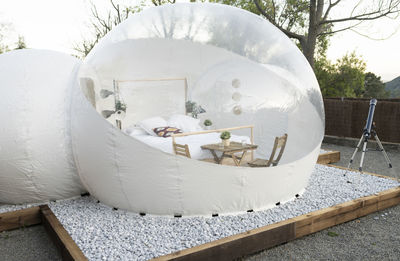 Empty transparent dome hotel room