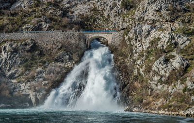 Scenic view of waterfall