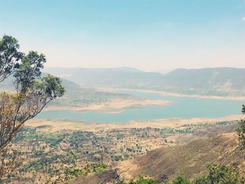 High angle view of landscape against clear sky