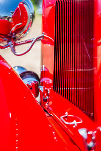 High angle view of red motorcycle on wall