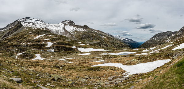 Scenic view of snowcapped mountains against sky