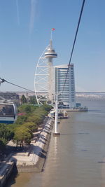 Bridge over sea against clear sky