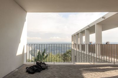 Gazebo on mountain against sky