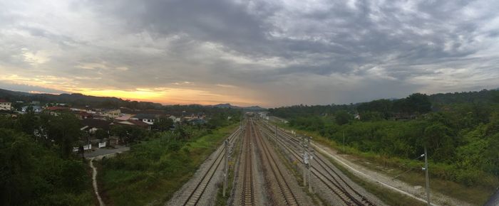 High angle view of railroad tracks against sky