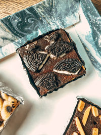 High angle view of dessert in plate on table