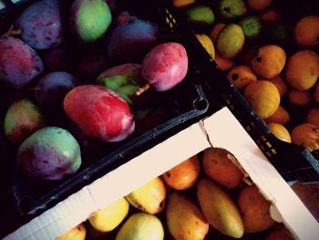 High angle view of apples for sale at market stall