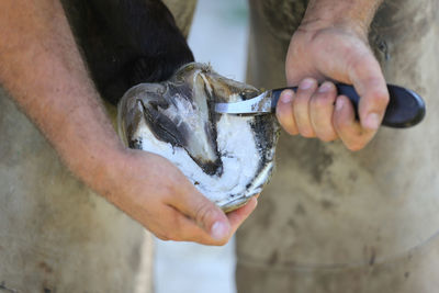 Midsection of man holding fish