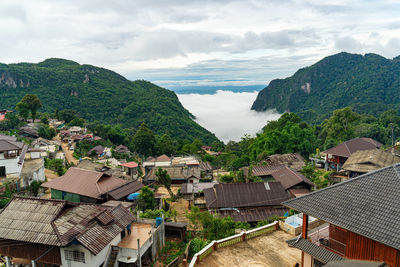 High angle view of townscape against sky