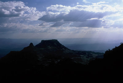 Scenic view of silhouette mountain against sky