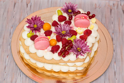 High angle view of cake on table