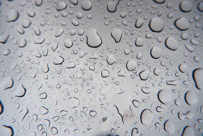 Full frame shot of raindrops on glass window