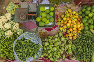 High angle view of vegetables at market for sale