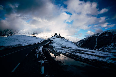 Panoramic view of snowcapped mountain against sky