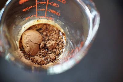 High angle view of ice cream in glass on table