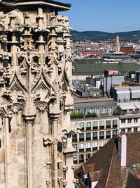 High angle view of buildings in city