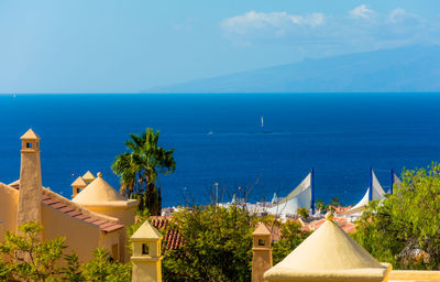 High angle view of blue sea