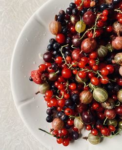 High angle view of fruits in plate