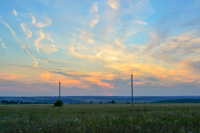 Scenic view of field against sky during sunset