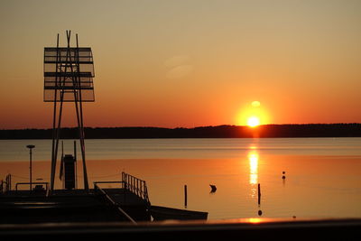 Scenic view of sea against orange sky