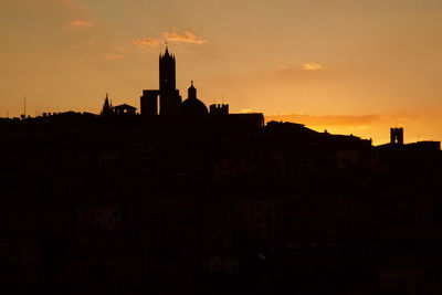 Low angle view of silhouette buildings against sky during sunset