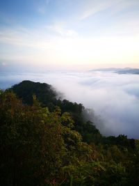 Scenic view of mountains against sky during sunset