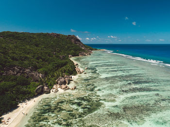 Scenic view of sea against blue sky