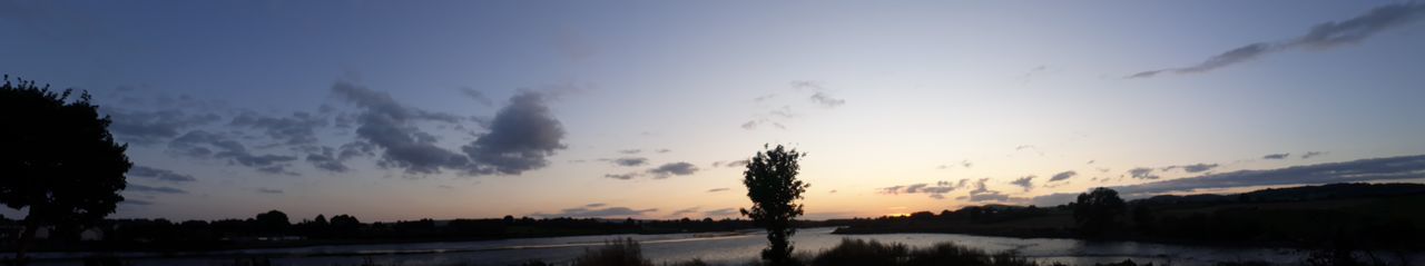 Silhouette trees on landscape against sky at sunset