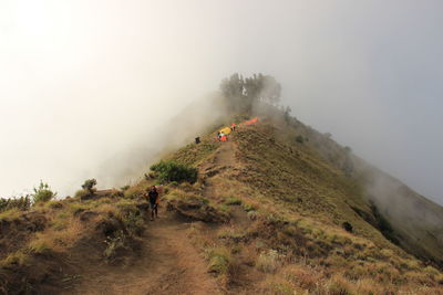 Scenic view of mountain in foggy weather