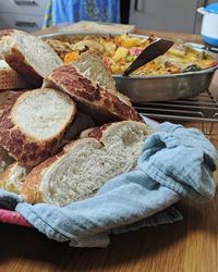 Close-up of breakfast on table