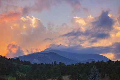 Scenic view of mountains against sky during sunset