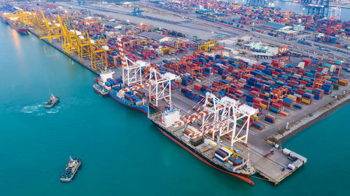High angle view of commercial dock  shipping containers business services by sea