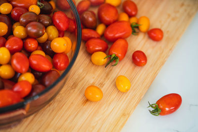 High angle view of tomatoes on table