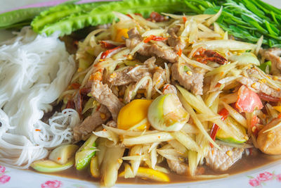 High angle view of meal served in plate