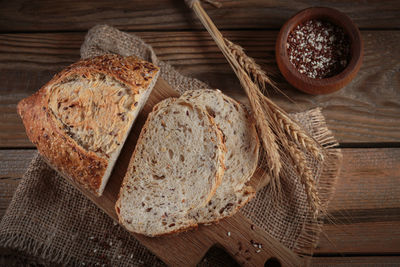 High angle view of bread on table