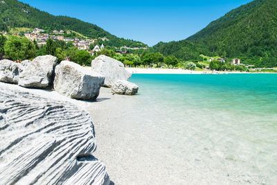 Scenic view of sea against clear sky