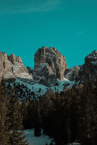 Scenic view of rocky mountains against clear blue sky