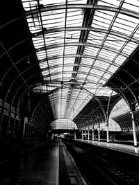 Railroad station platform in city