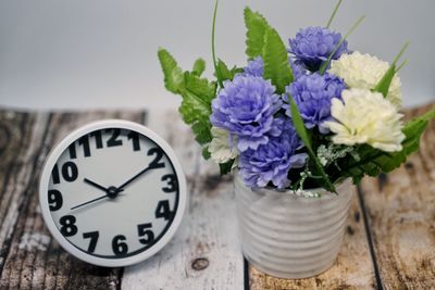 Close-up of purple flower on table