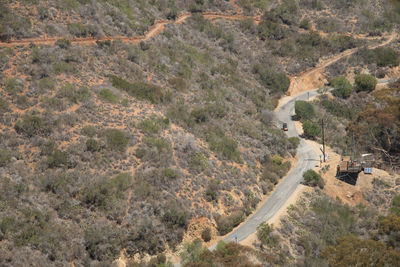 High angle view of road by landscape